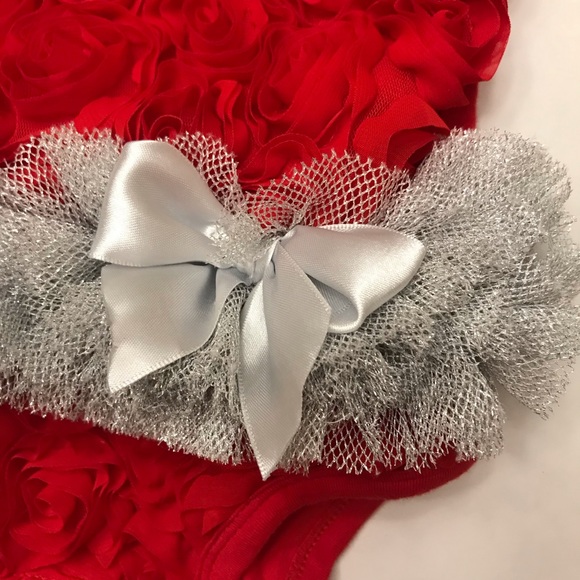 Popatu 6-9 Months Ruffled Bodysuit Red Silver Valentine’s Day - Picture 2 of 5